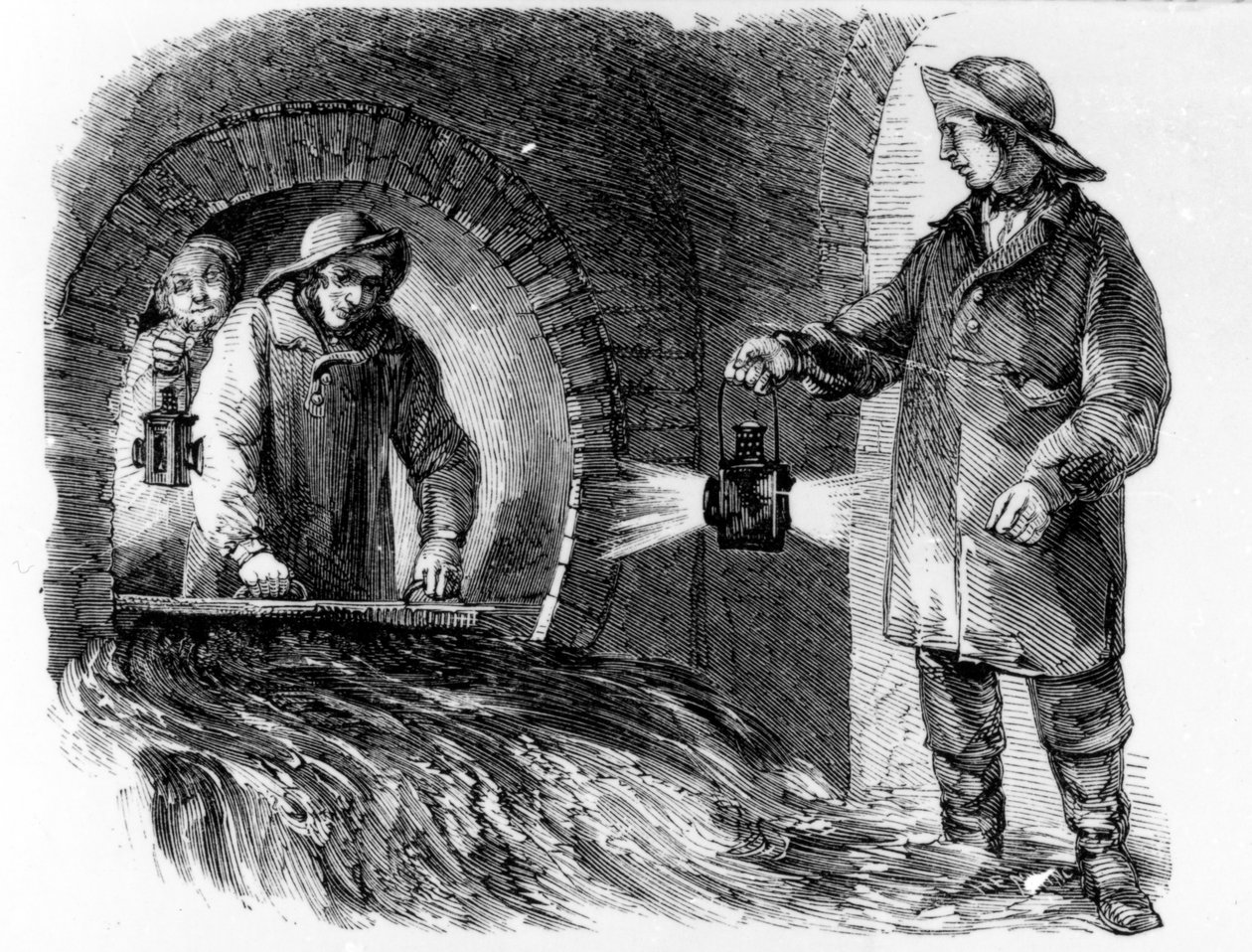 Flushing the Sewers, illusztráció Henry Mayhew „London Labor and the London Poor” című művéből, 1840 körül alkotó: English School