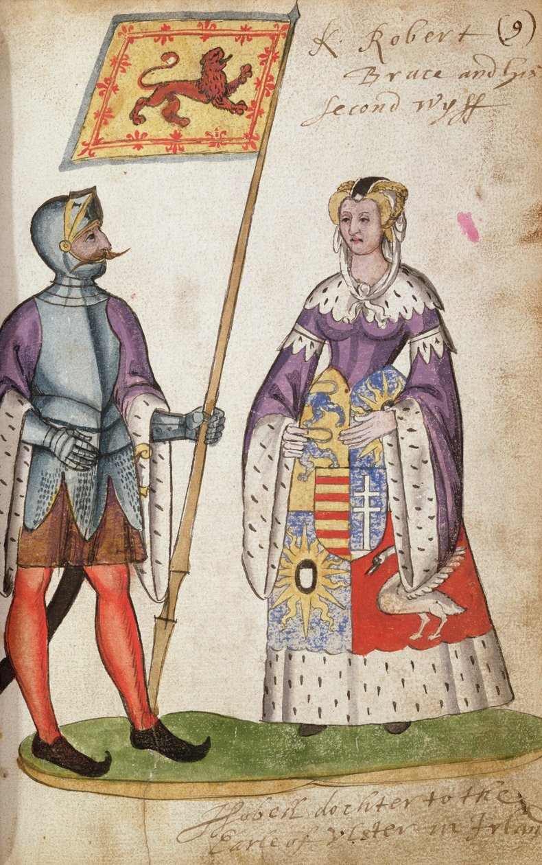 Fol.9 Robert the Bruce és második felesége, Elizabeth de Burgh, a Seton Armorialból, 1591 alkotó: English School