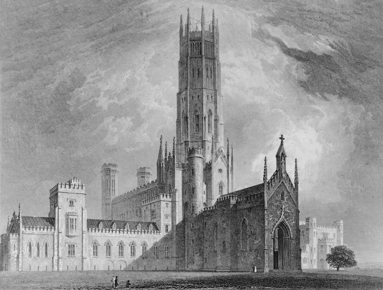 Fonthill Abbey északnyugatról, John Britton Fonthill Abbey grafikai és irodalmi illusztrációiból, 1823 alkotó: English School
