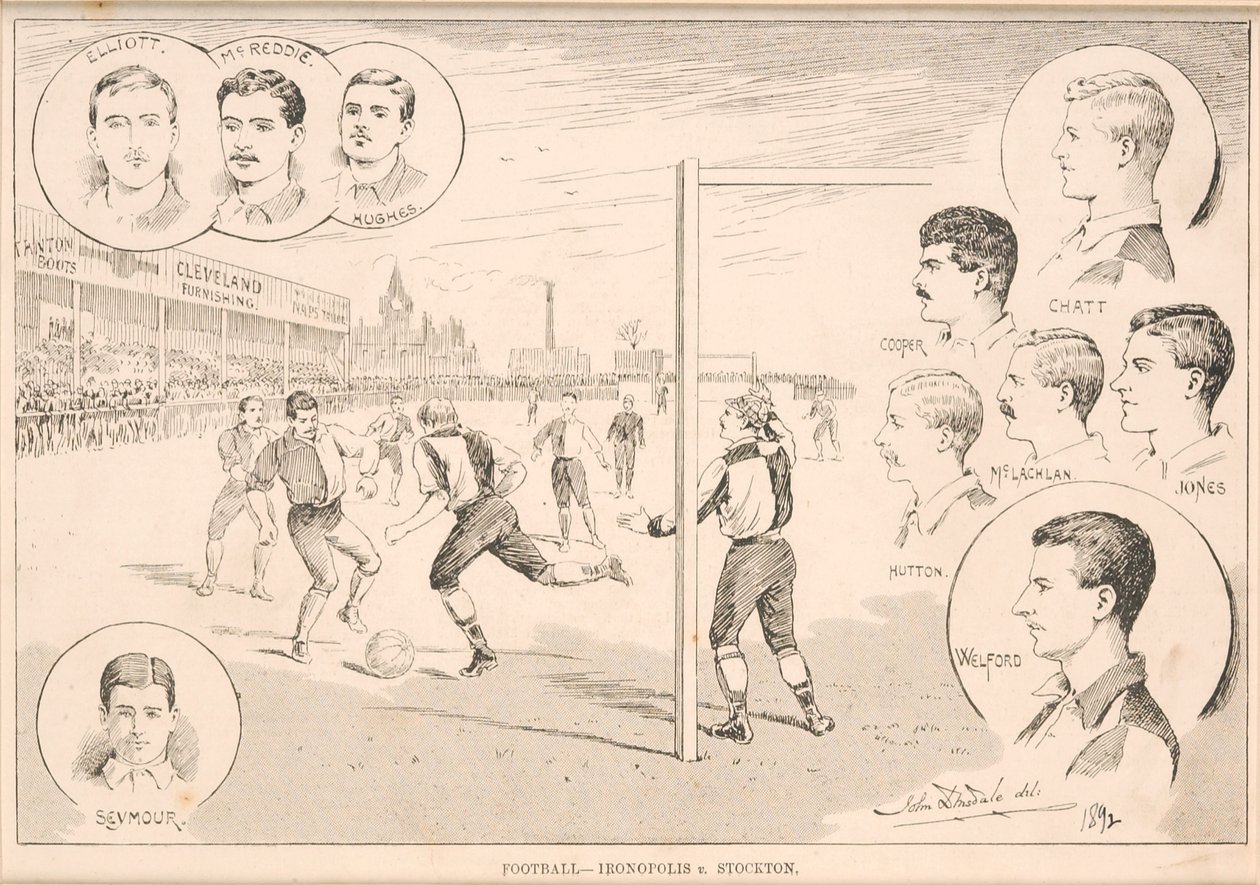 Labdarúgás – Ironopolis kontra Stockton, 1892 alkotó: English School