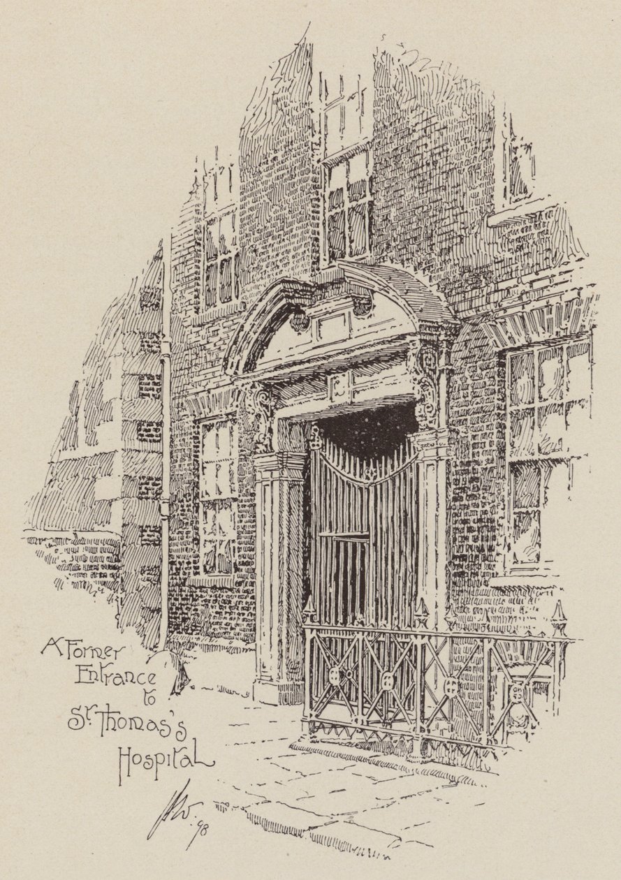 A Szent Tamás Kórház egykori bejárata (litográfia) alkotó: English School