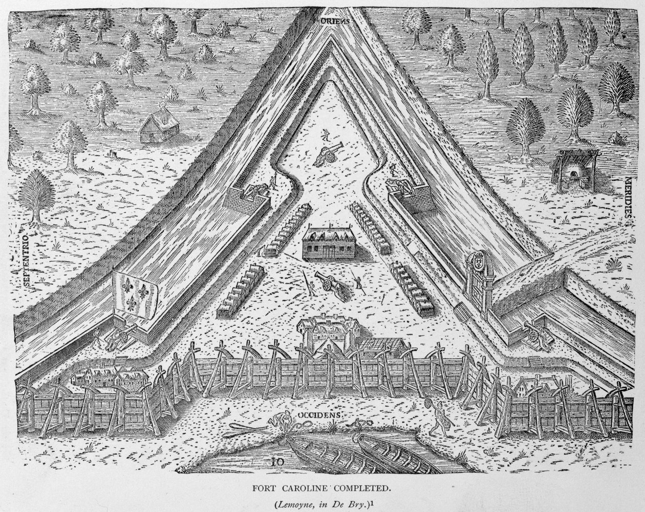 Fort Caroline befejezve, a „The Narrative and Critical History of America”-ból, szerkesztette Justin Winsor, London, 1886 alkotó: English School