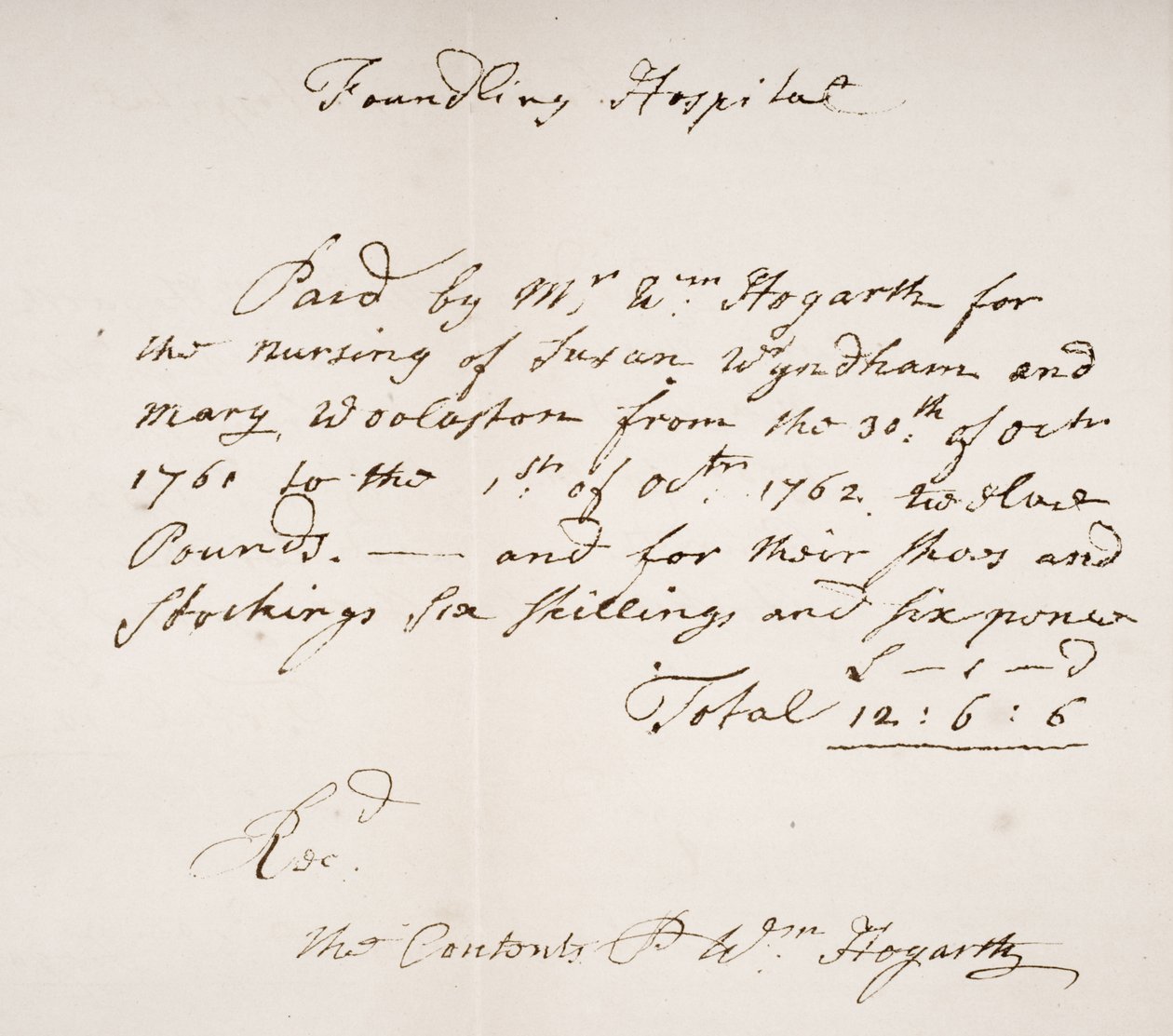 William Hogarth által aláírt nyugta a Foundling Hospitalból alkotó: English School