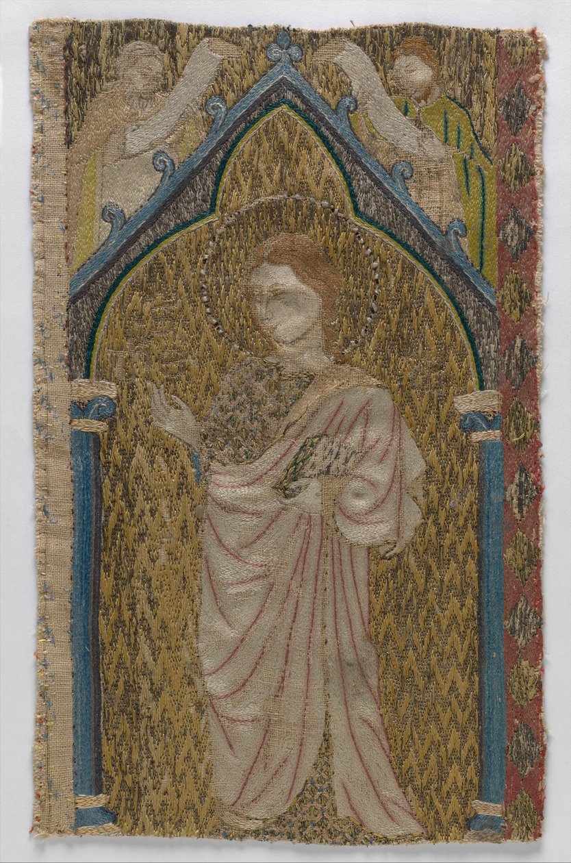 Orphrey töredéke (vászon, selyem és arany cérna) alkotó: English School
