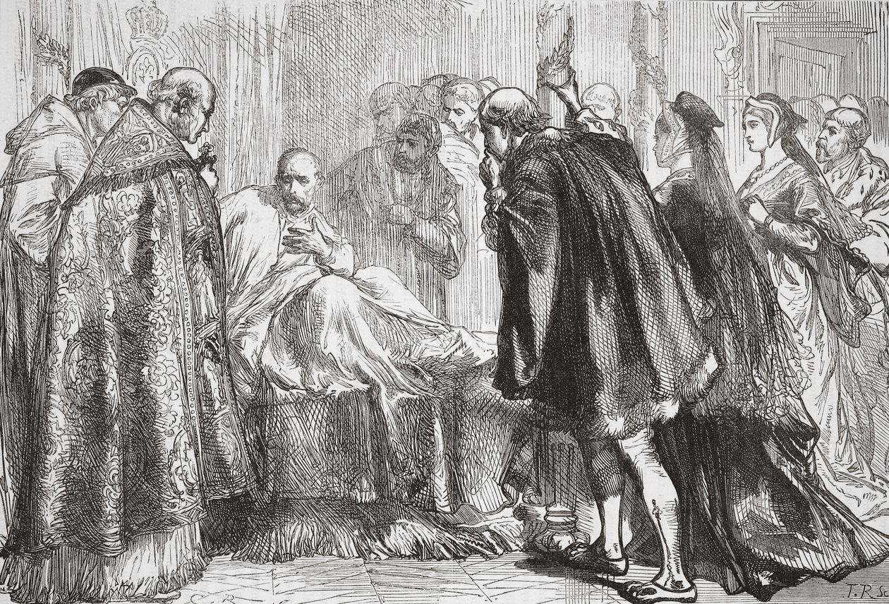 I. Ferenc a halálos ágyán, illusztráció: James Aitken Wylie (1808-1890) A protestantizmus története című könyvéből, pub. 1878 alkotó: English School