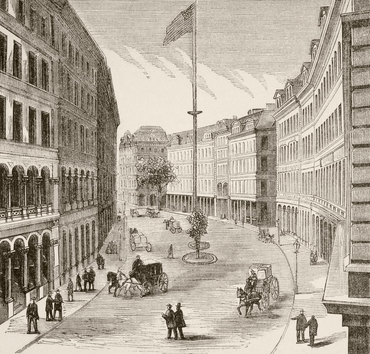 Franklin Street, Boston, Massachusetts, az 1870-es években (litho) alkotó: English School
