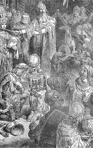 Frederick Barbarossa (1123-90) Mayence-i udvar, Emile de Bonnechose „Franciaország története” című művéből, Ward, Lock and Co, London (metszet) alkotó: English School