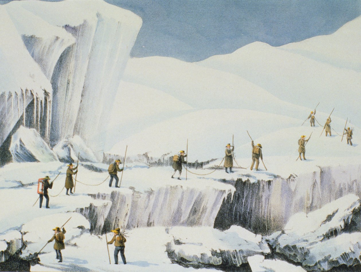 A jég gyakori megjelenése hóhidakkal, Charles Fellows (1799-1860) Elbeszélése a Mont Blanc-csúcsra emelkedésről, megjelent 1827 alkotó: English School