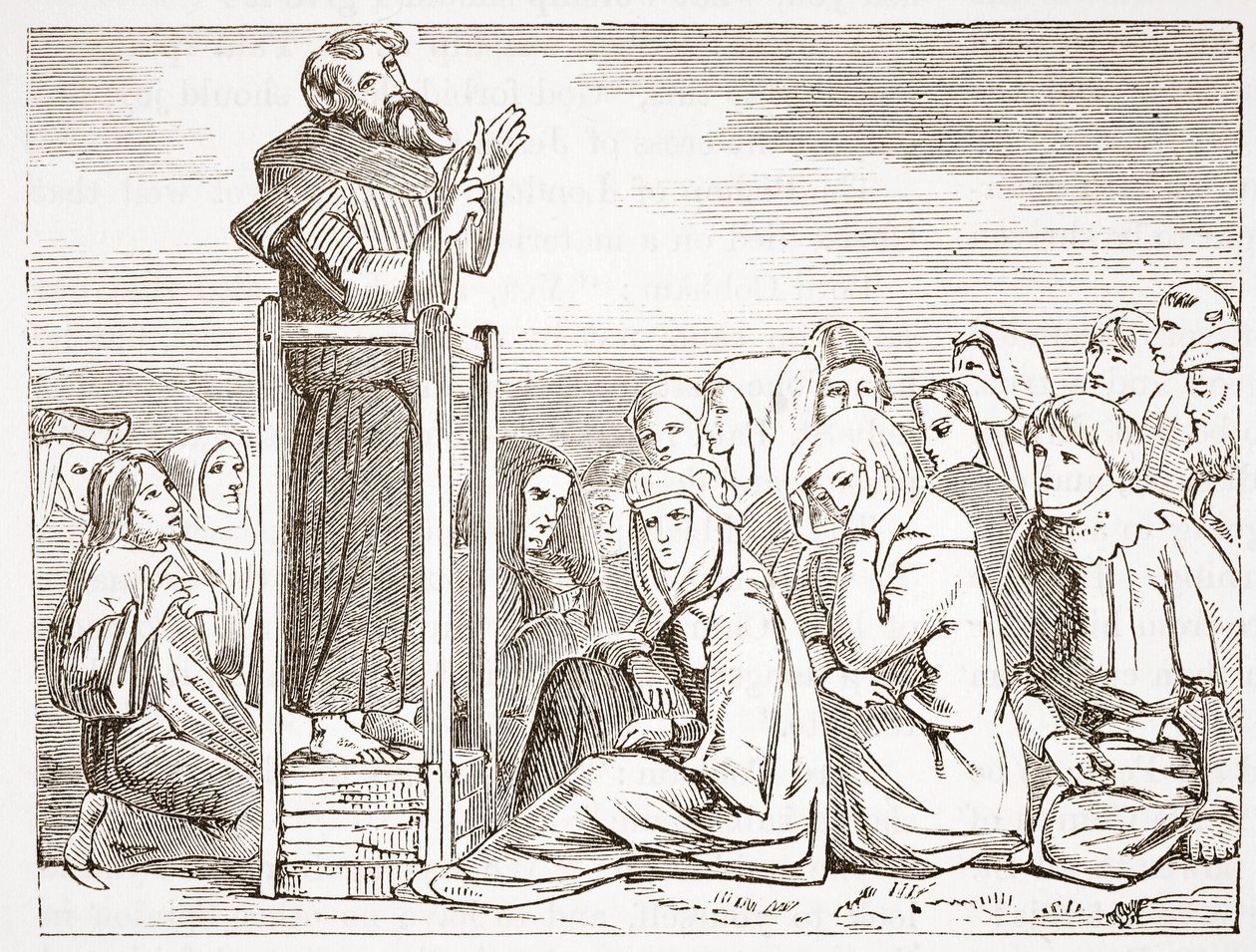 Prédikál egy mozgó szószékről, James Aitken Wylie (1808-1890) illusztrációja a Protestantizmus története című könyvéből, pub. 1878 alkotó: English School