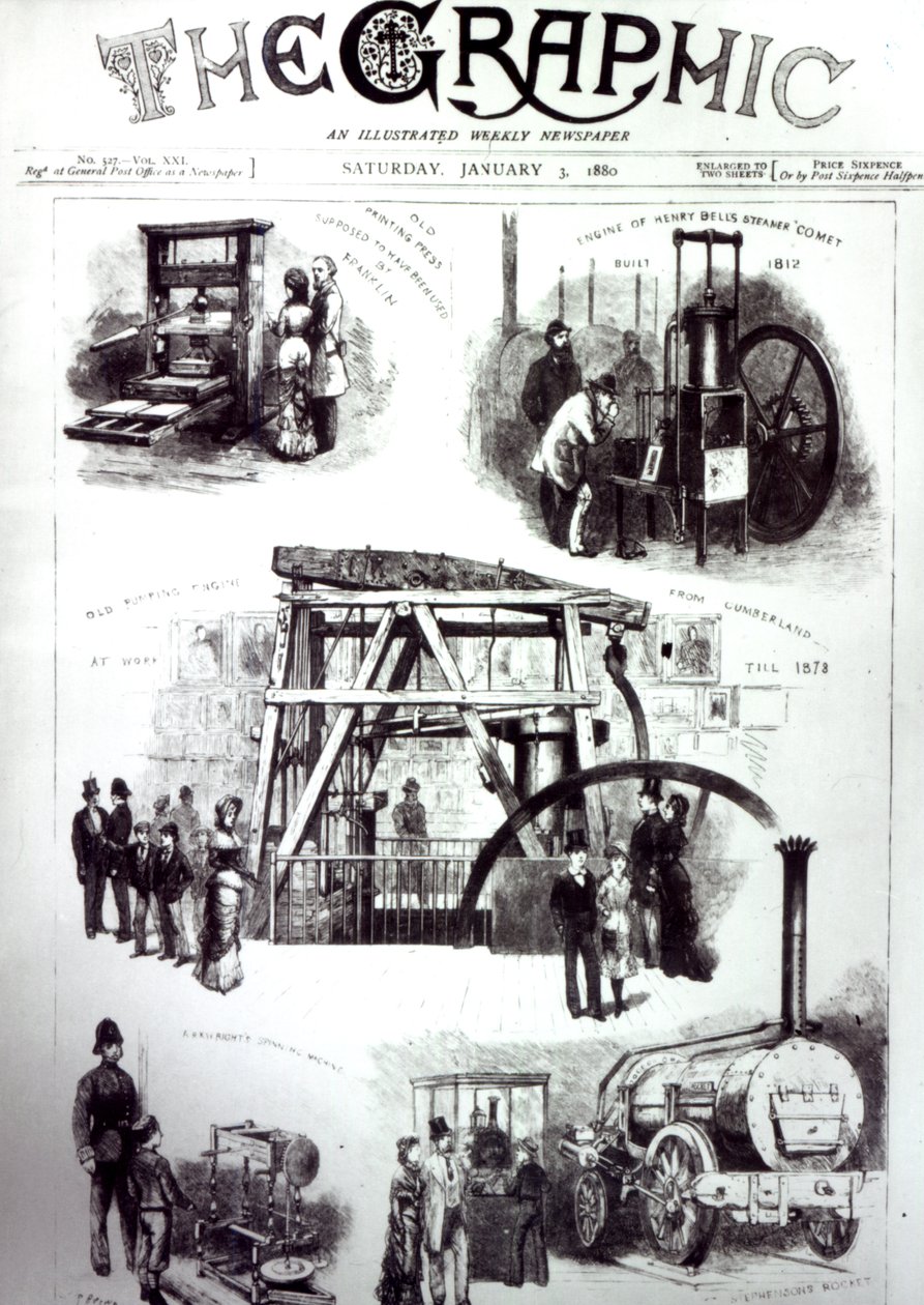 A The Graphic elülső borítója fontos találmányokat mutat be, 1880. január 3 alkotó: English School