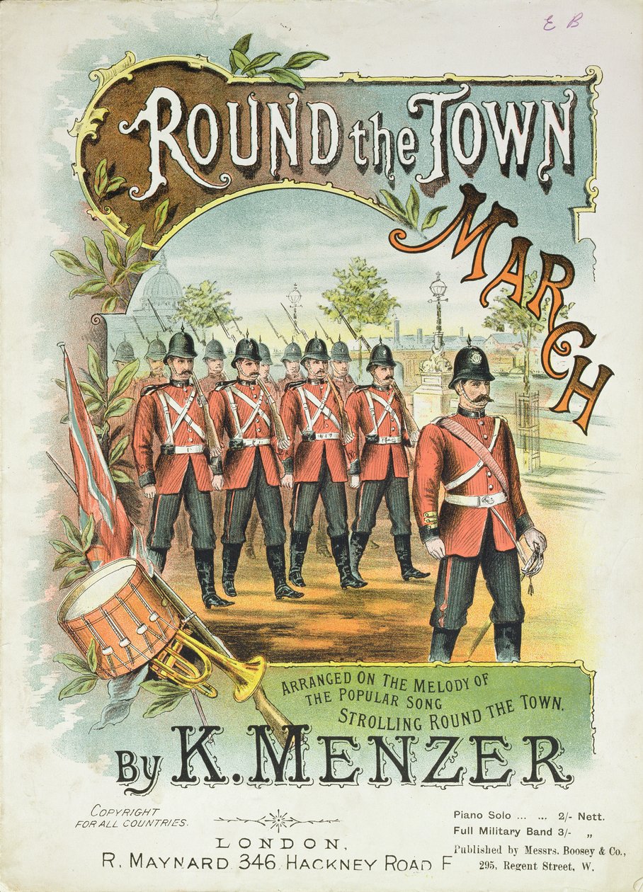 A Round the Town March kottájának első borítója, K. Menzer alkotó: English School