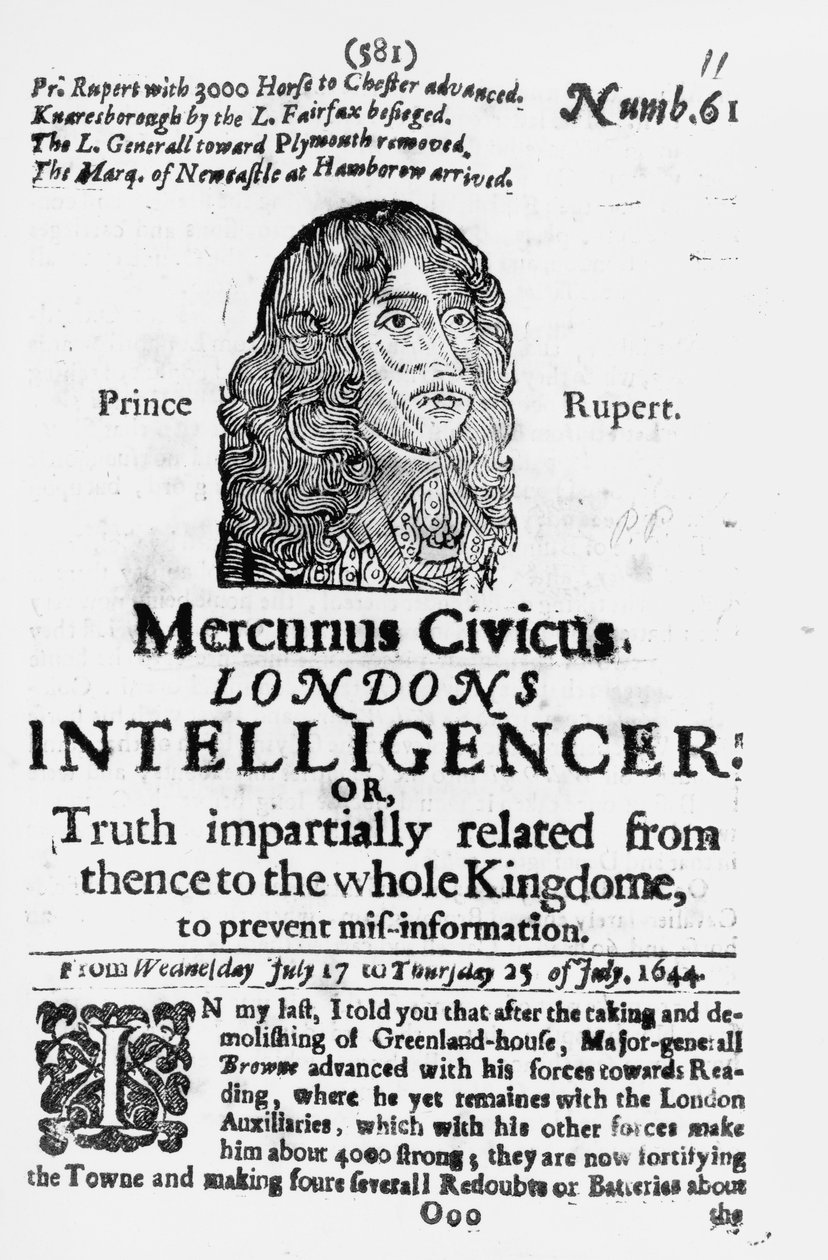Címlap az 1644-ben megjelent Mercurius Civicustól alkotó: English School