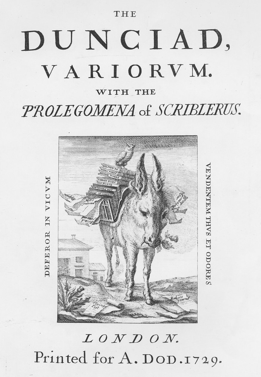 Alexander Pope Dunciad Variorumának előlapja és címlapja, 1729 alkotó: English School