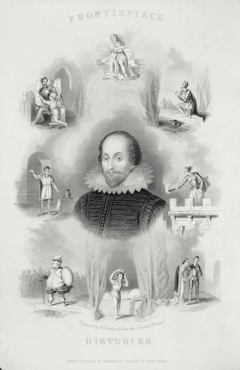 Frontispiece for the Histories, Shakespeare teljes műveiből, átdolgozta J. O. Halliwell, metszett G. Greatbach alkotó: English School