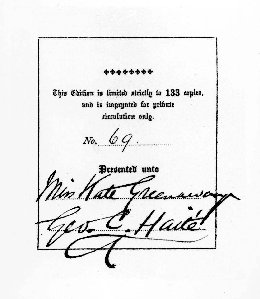 George C. Haite Kate Greenaway-nek szentelt Sette of Odd Volumes című kiadványának előlapja, 1880-1900 körül (toll, tinta és magasnyomás papíron) alkotó: English School