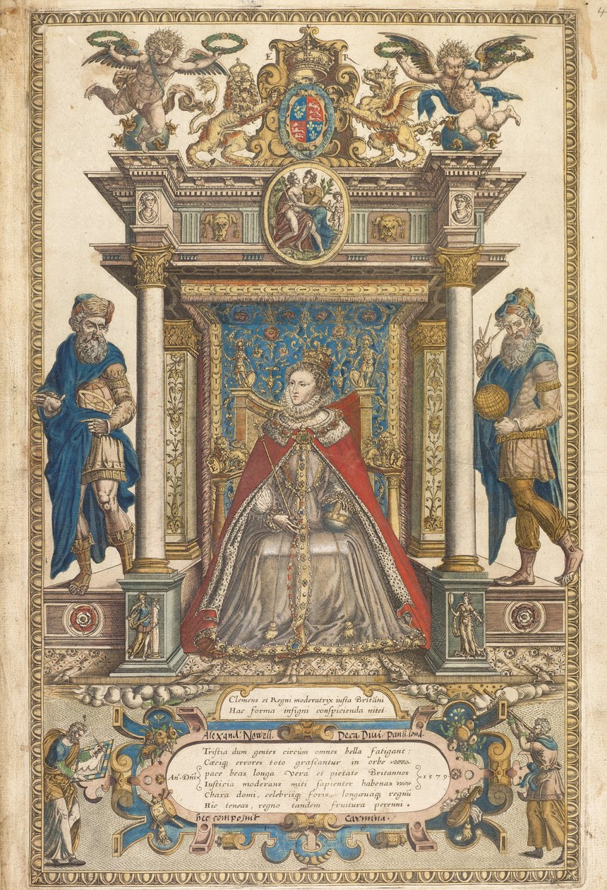 Az angliai és walesi országok atlaszának frontképe, Christopher Saxon, London, 1579 (kézzel színezett metszet) alkotó: English School