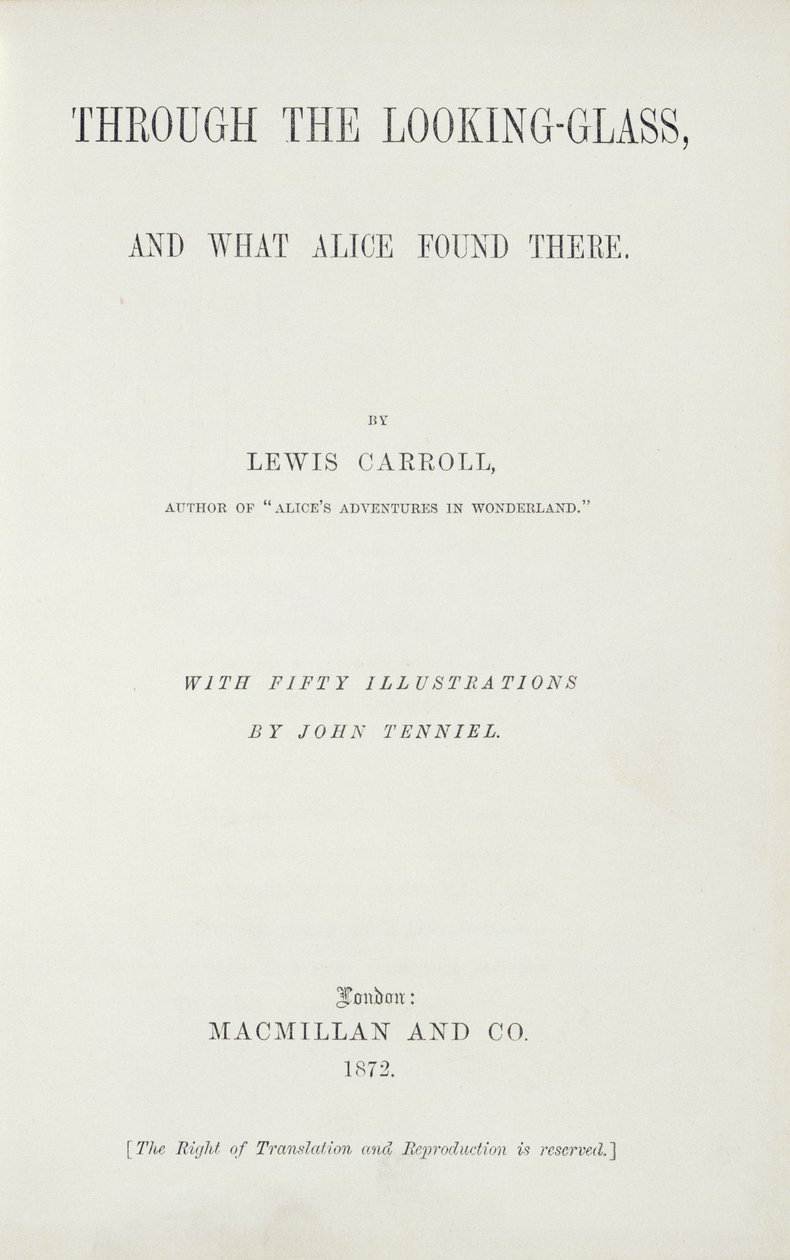 Lewis Carroll (1833-1898) előlapja Alice-nek a szemüvegen keresztül, kiadó: Macmillan, 1872 alkotó: English School