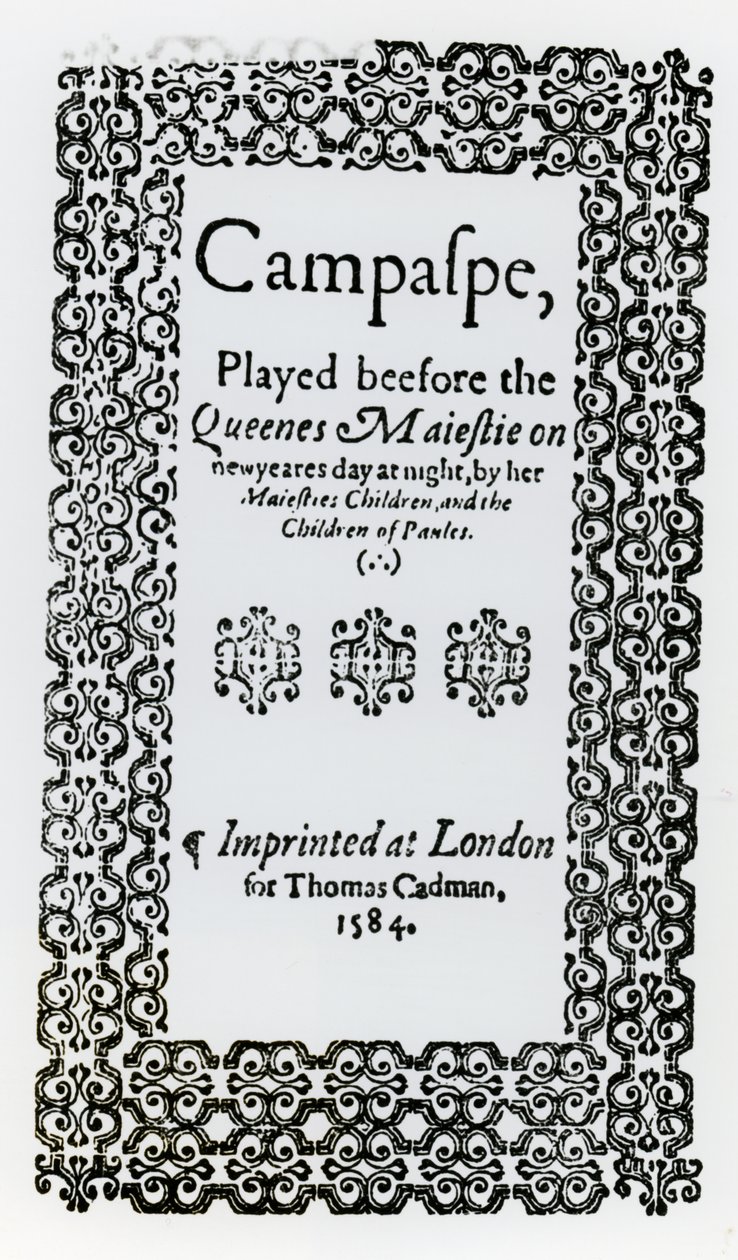 John Lyly (1554-1606 körül) Campaspe homlokzata 1584 alkotó: English School