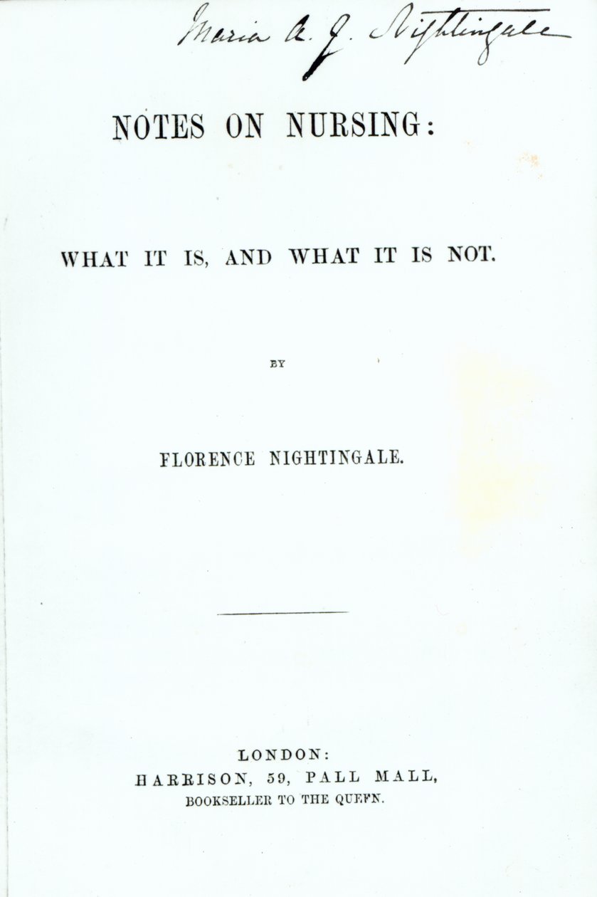 Frontispiece Florence Nightingalesnek Megjegyzések az ápolásról: Mi ez és mi nem, megjelent 1860-ban alkotó: English School