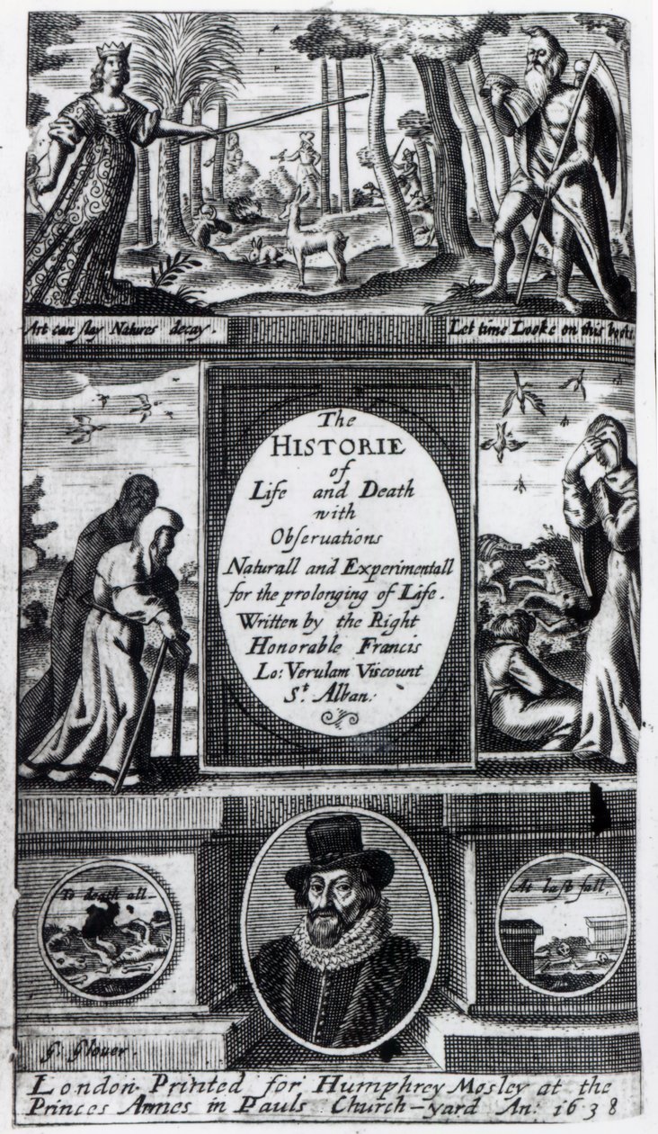 Frontispiece to Francis Bacons Az élet és halál története, 1638-ban alkotó: English School