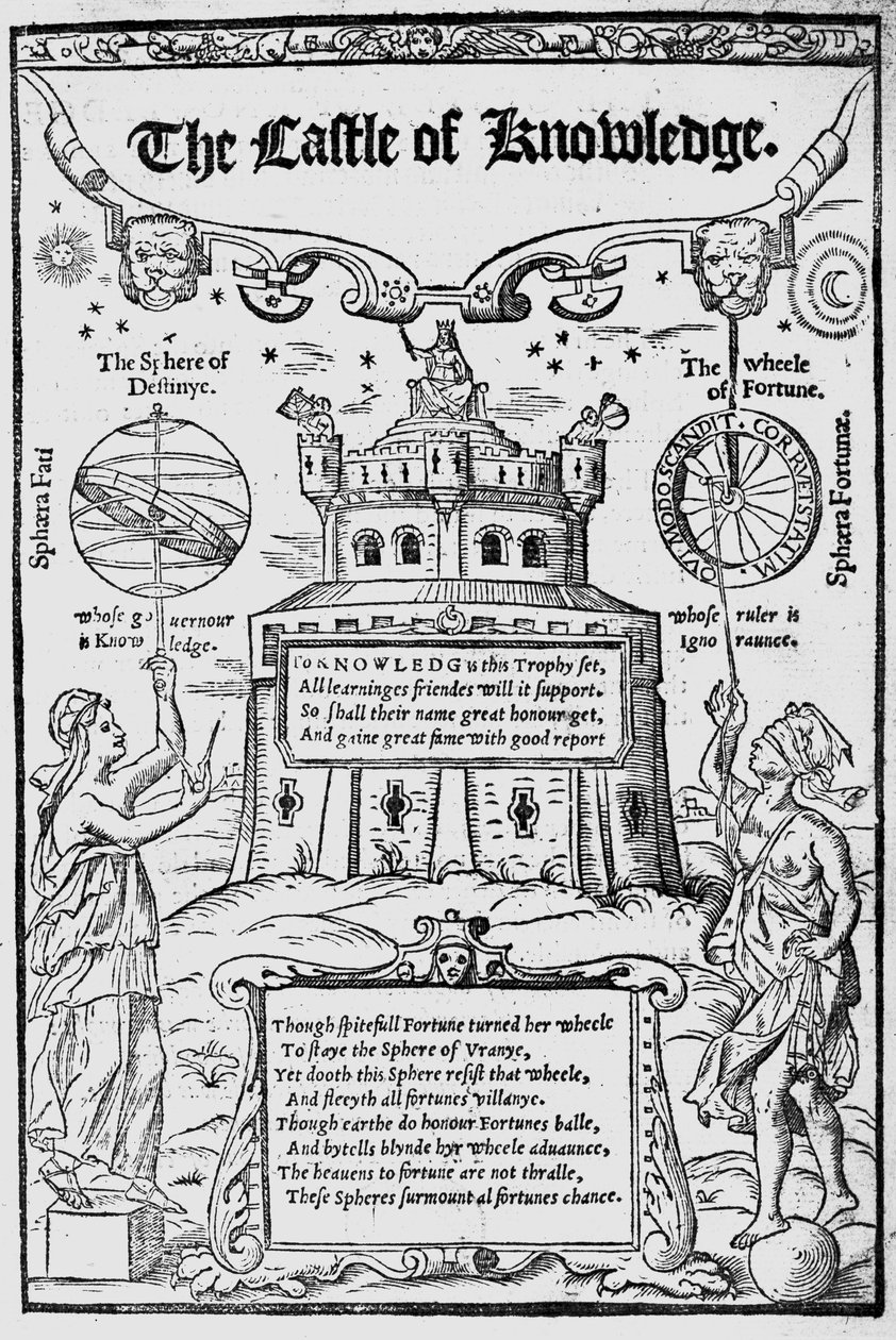 Robert Recorde előlapja a Tudás kastélyához, 1556 alkotó: English School