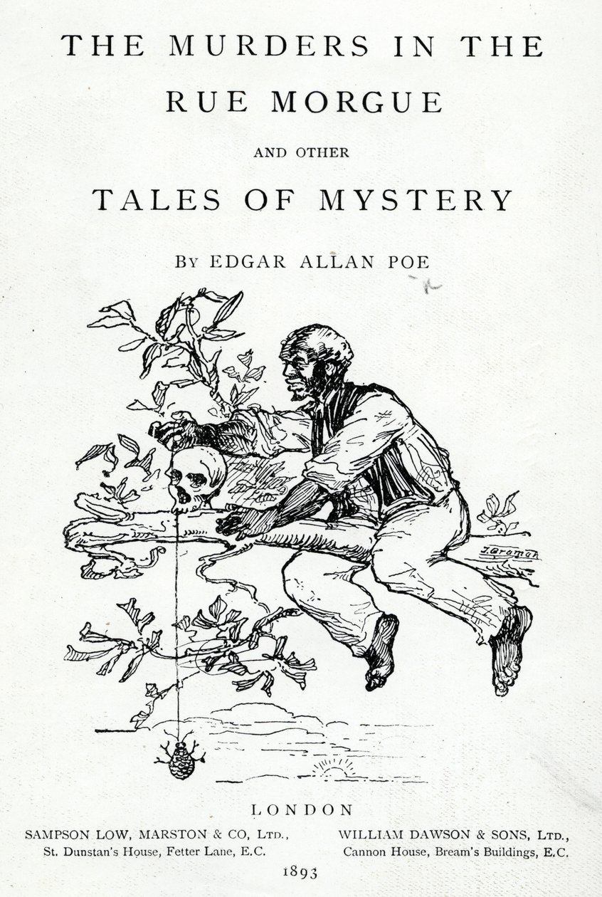 Edgar Allan Poe 1893-ban megjelent A gyilkosságok a Morgue utcában előlapja és más rejtélyes mesék alkotó: English School