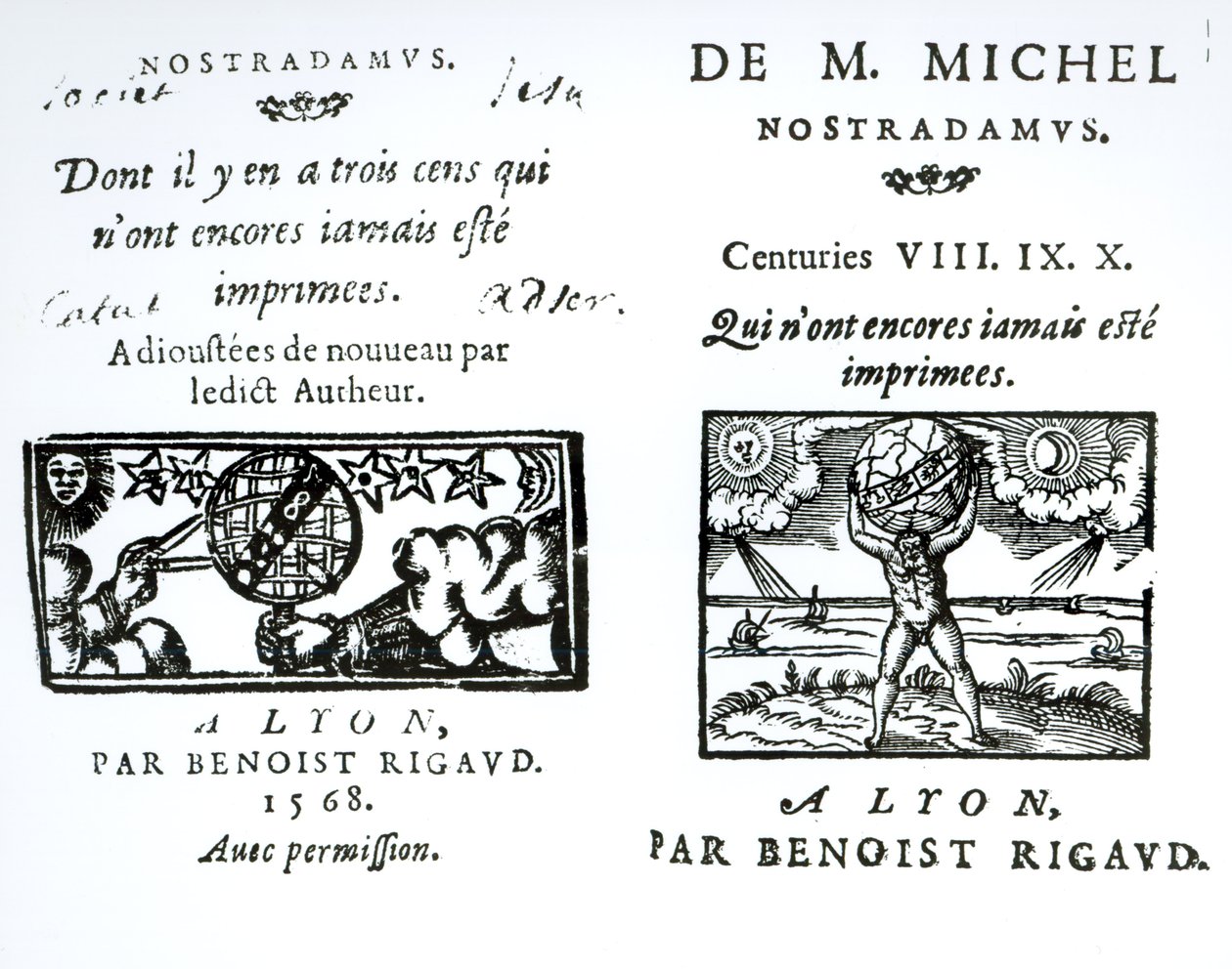 Frontispiece to The Prophecies of M. Michel Nostradamus, pub. írta: Benoist Rigaud, 1568 alkotó: English School