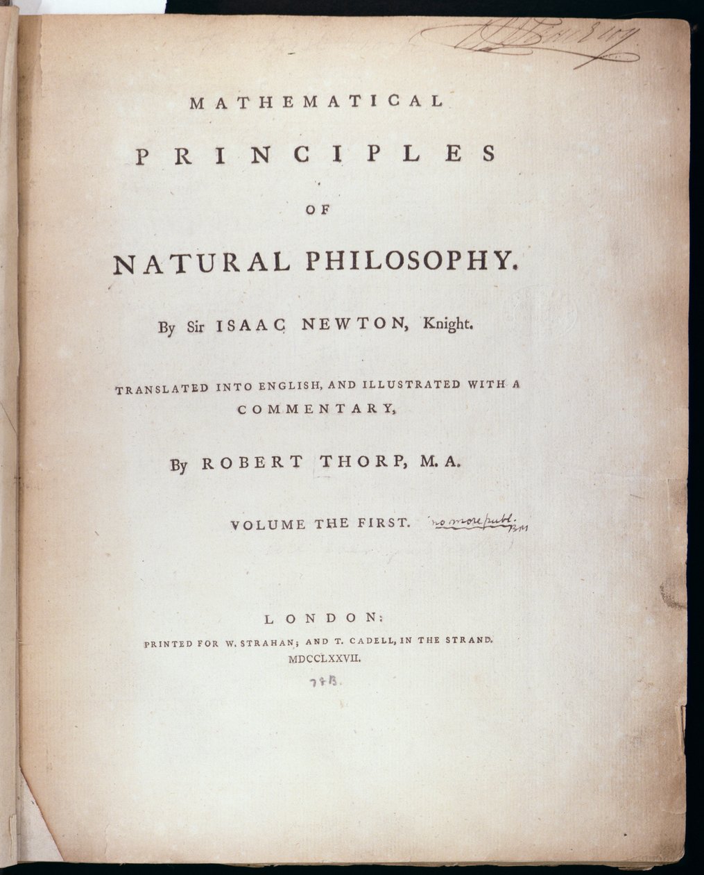 Sir Isaac Newton (1642-1727) A természetfilozófia matematikai alapelvei I. kötetének előlapja, 1777 alkotó: English School