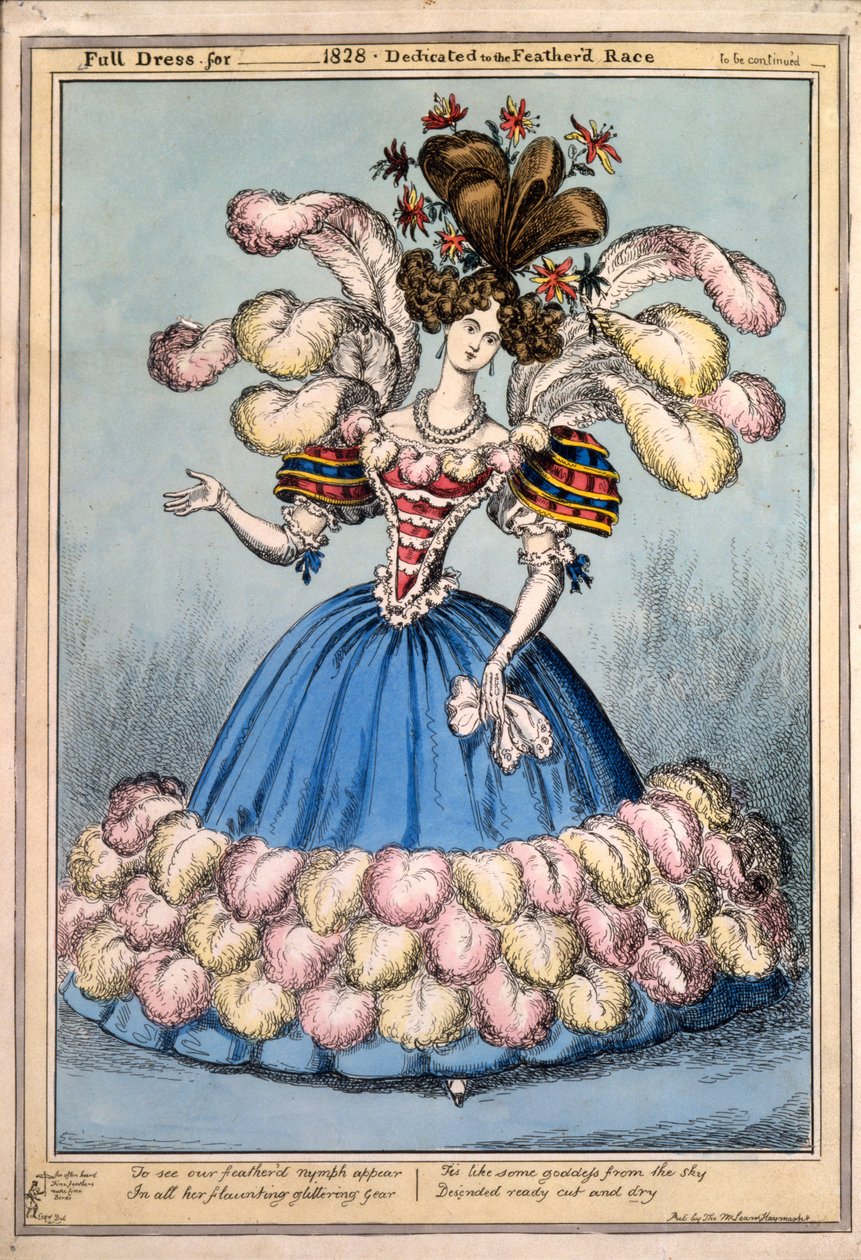 Teljes ruha _ 1828-ra – a tollas fajnak szentelve, 1828 (kézzel színezett metszet) alkotó: English School