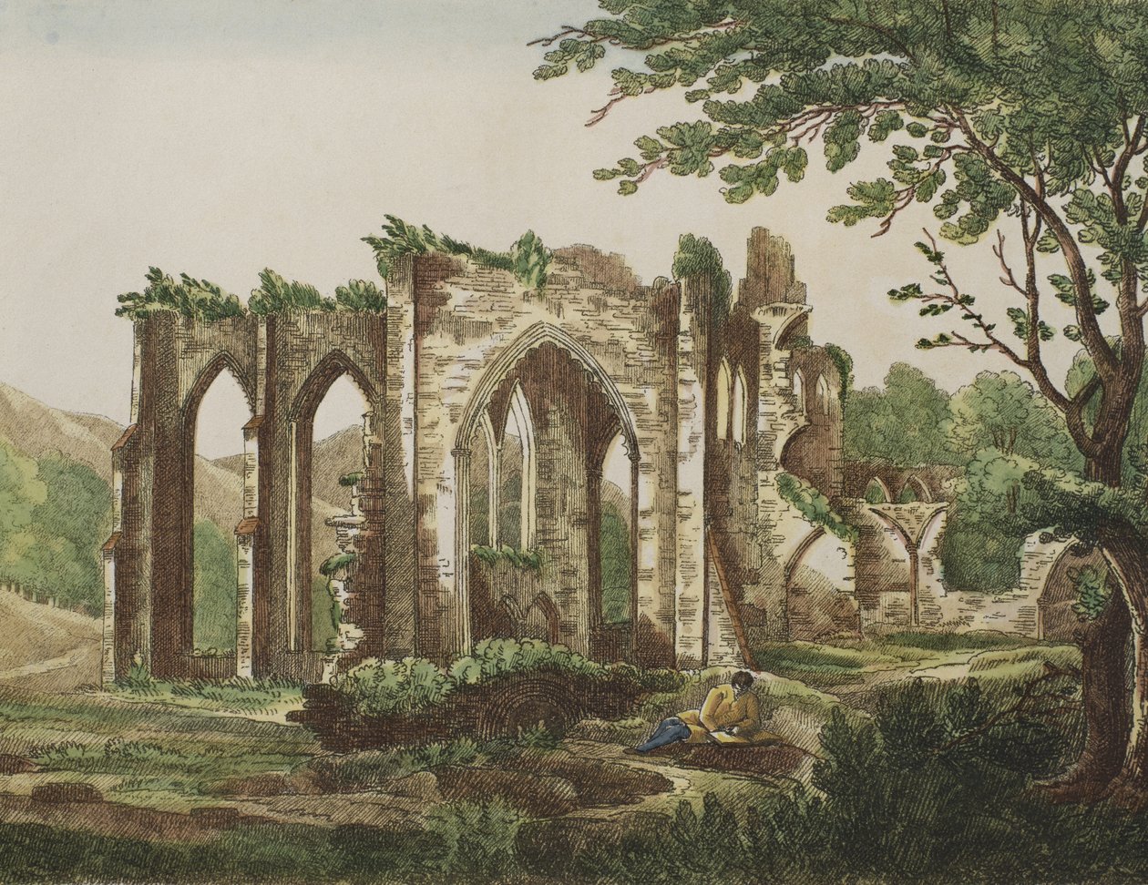 Furness Abbey, Lancashire, 1810 (színes metszet) alkotó: English School