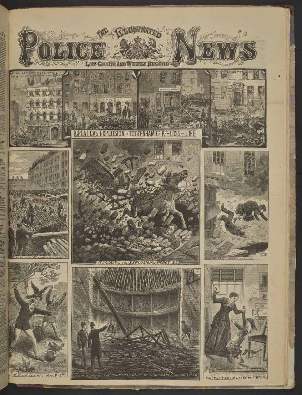 NAGY GÁZROBBANÁS A TOTTENHAM CT-BEN. LOSS OF LIFE.", Illustrated Police News alkotó: English School
