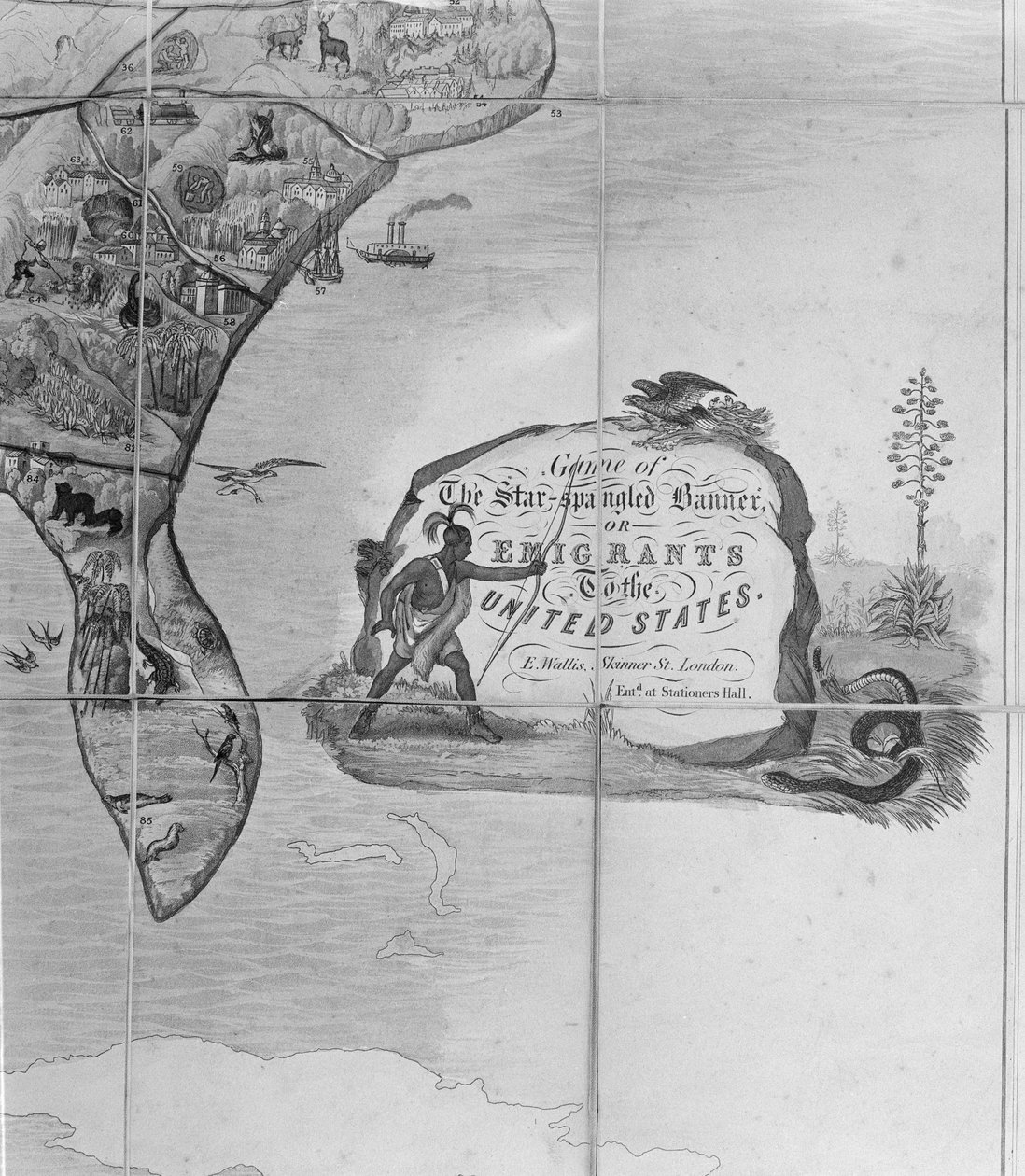 A Csillagszalag vagy az Egyesült Államokba kivándorlók játéka, 1840 körül (litográfia) (247745 részlet) alkotó: English School
