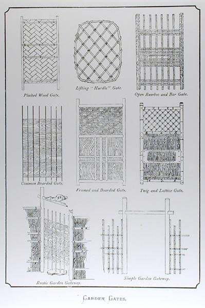 Garden Gates, Josiah Conder „Landscape Gardening in Japan” című könyvéből, 1893-ban (metszet) (f/w fotó) alkotó: English School