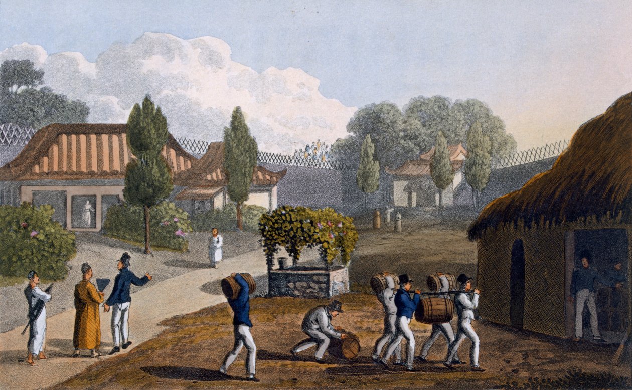 Lewchew templomának kertje, 1820 (színes akvatinta) alkotó: English School