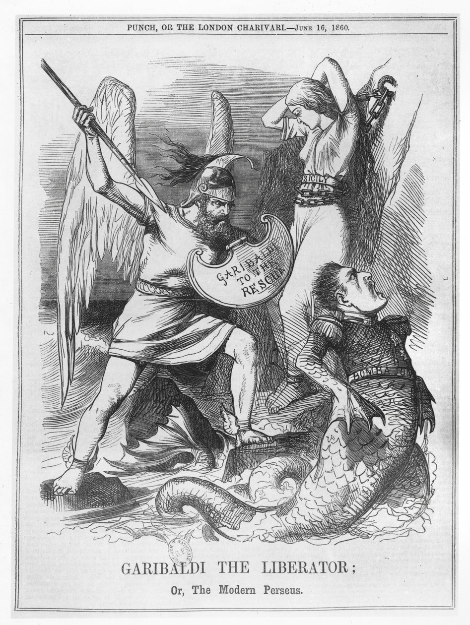 Garibaldi, a felszabadító, avagy The Modern Perseus, a „Punch”-ból alkotó: English School
