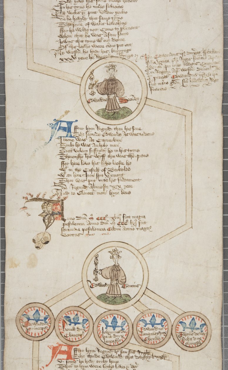 Anglia királyainak genealógiai tekercs, 1440-79 körül (toll és tinta pergamenen) alkotó: English School