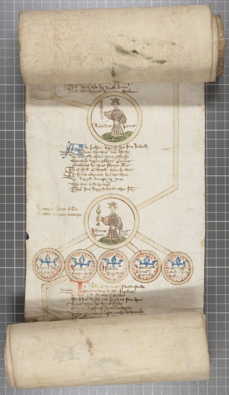 Anglia királyainak genealógiai tekercs, 1440-79 körül (toll és tinta pergamenen) alkotó: English School