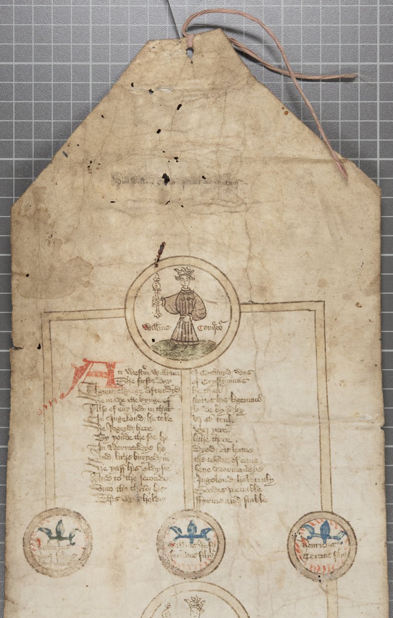 Anglia királyainak genealógiai tekercs, 1440-79 körül (toll és tinta pergamenen) alkotó: English School