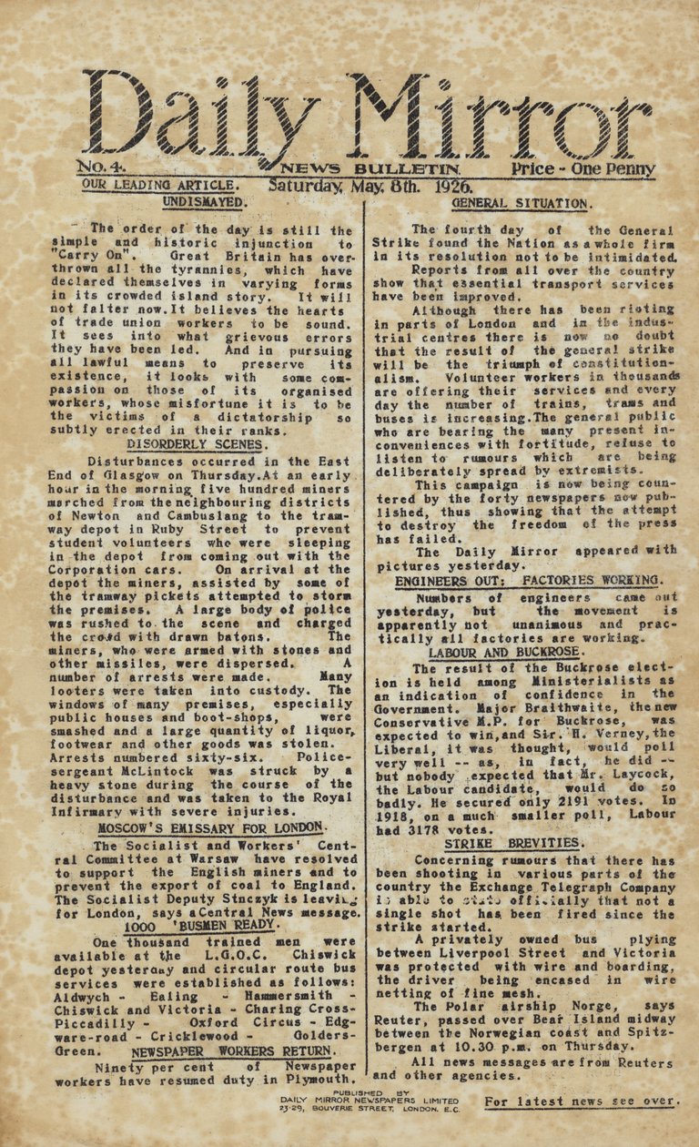 Általános sztrájk a Daily Mirrorban (metszet) alkotó: English School