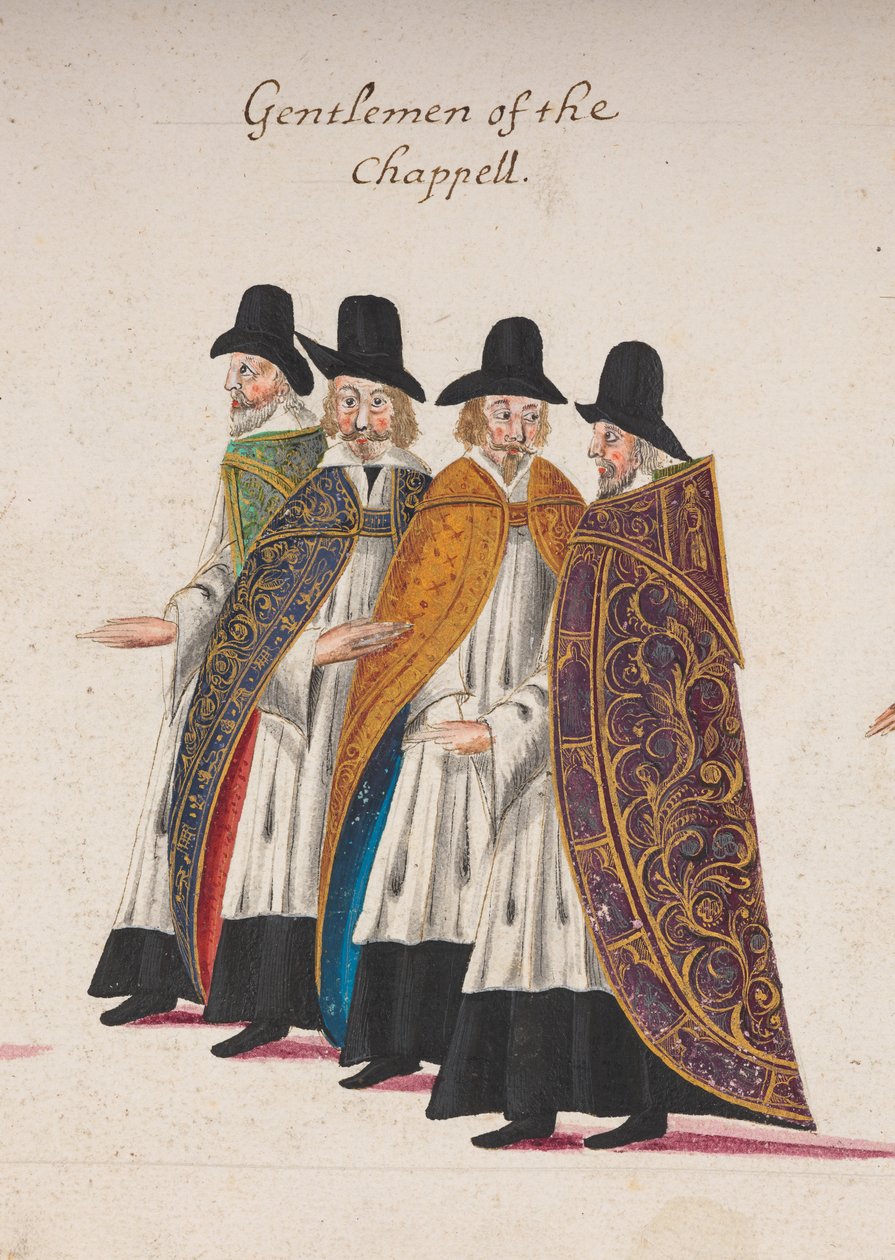 Gentlemen of the Chappell, I. Erzsébet királynő temetési menetének részlete a Westminster-apátságba, 1603. április 28. alkotó: English School