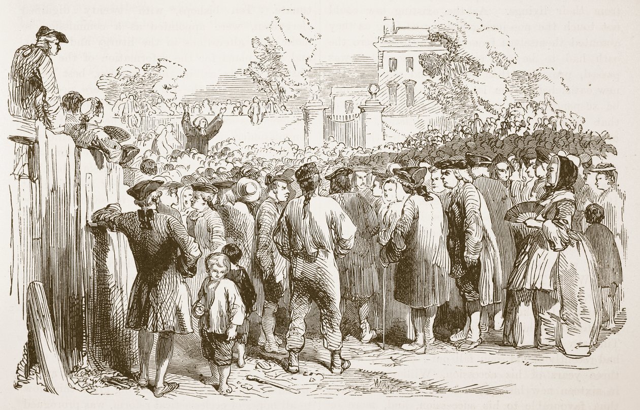 George Whitefield prédikáció, illusztráció a Cassells Illustrated History of Englandből (szépia fotó) alkotó: English School