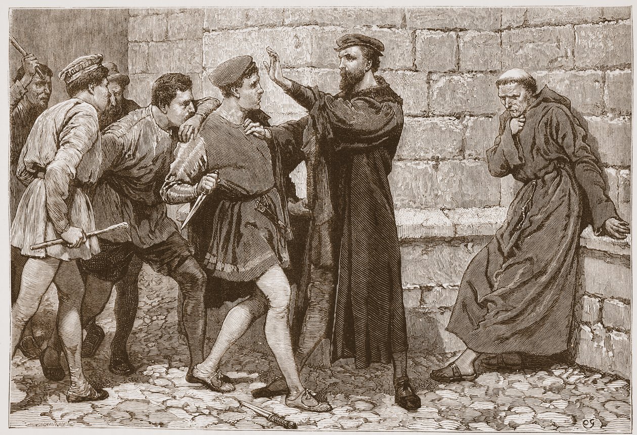 George Wishart védi leendő bérgyilkosát, illusztráció James Aitken Wylie (1808-1890) „A protestantizmus története” című művéből, pub. 1878 (metszet) alkotó: English School