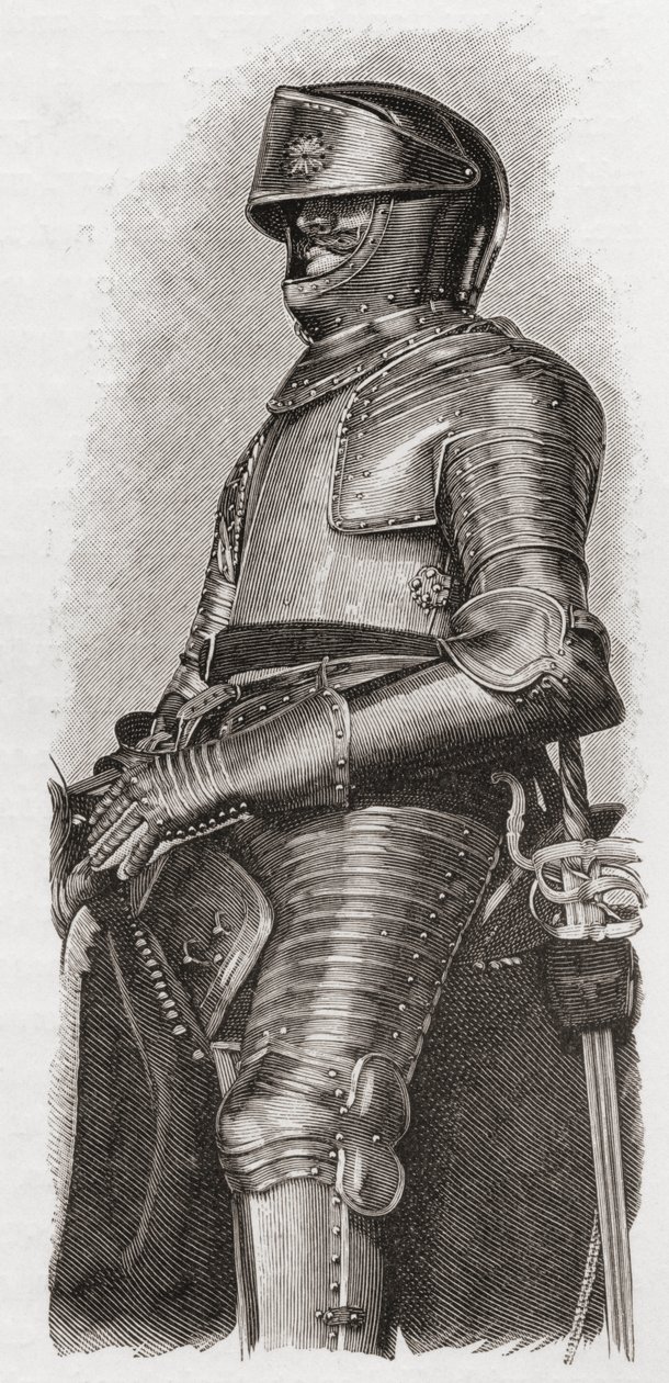 Aranyozott páncél, amelyet London városa adott I. Károlynak, J. R. Green „Az angol nép rövid története” című könyvéből, amely 1893-ban jelent meg alkotó: English School