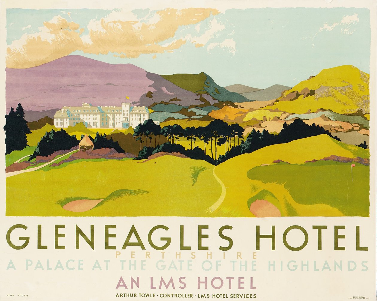 Gleneagles Hotel, az LMS-t reklámozó plakát, 1924 alkotó: English School