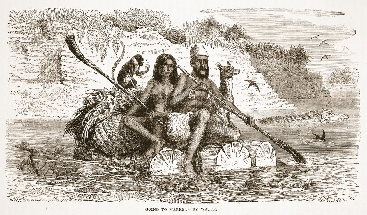 Piacra menni – vízen, illusztráció a The Pitorial Edition of the Life and Discoveries of David Livingstone-ból, J. Ewing Richie, pub. A. Fullarton & Co., 1876 alkotó: English School