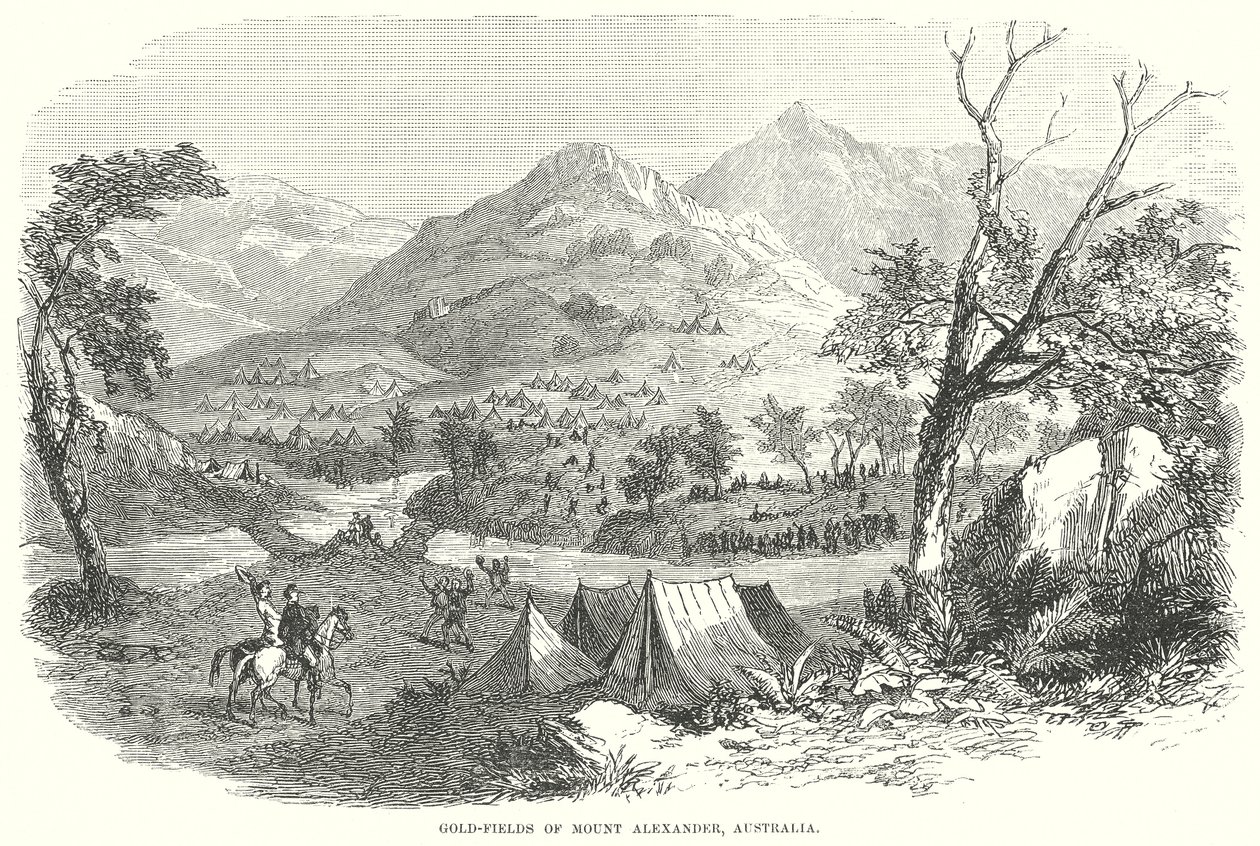 Mount Alexander aranymezői, Ausztrália (metszet) alkotó: English School
