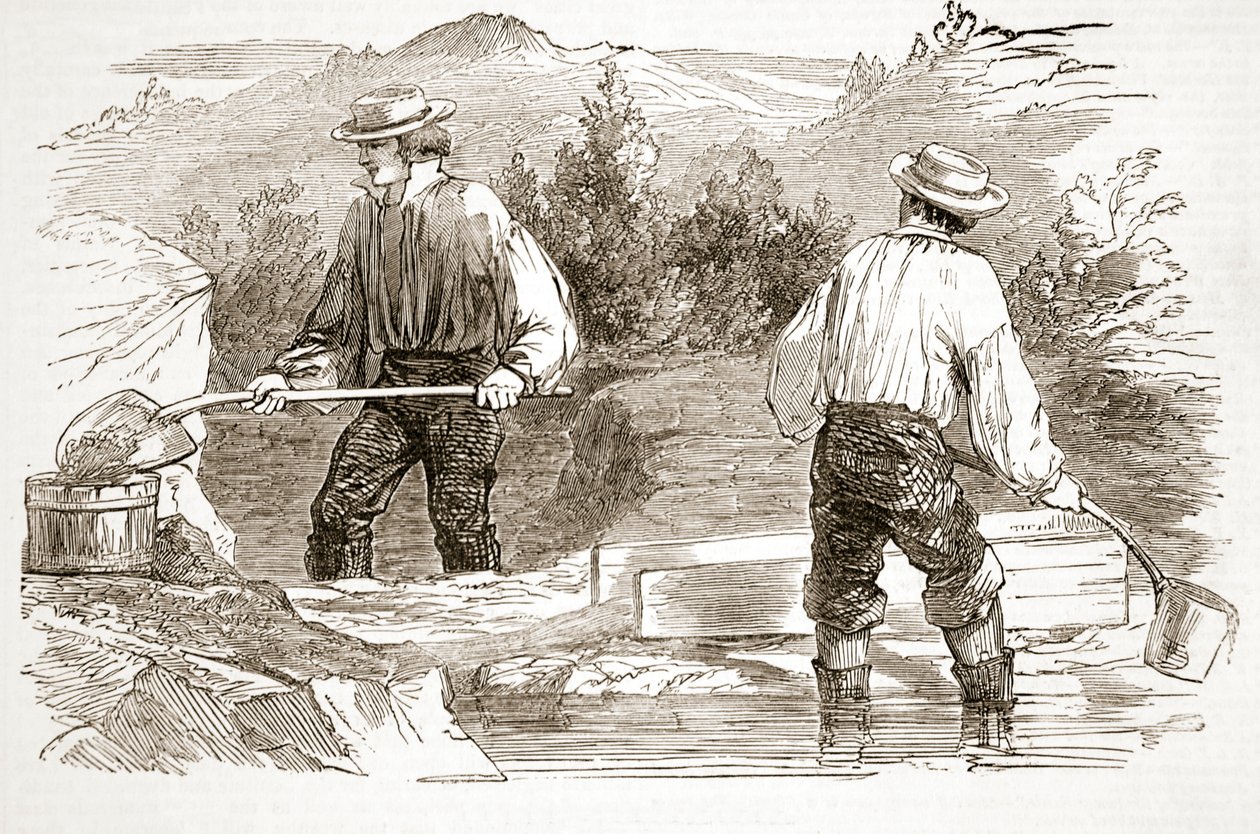 Aranymosás az ásásoknál, a The Illustrated London Newsból, 1849 alkotó: English School