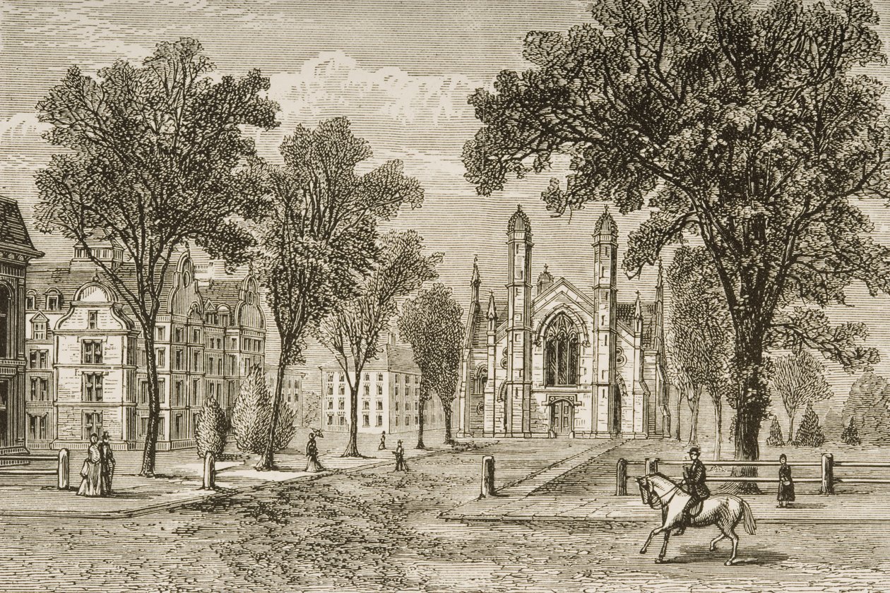 Gore Hall, Harvard Egyetem 1870 körül, a Religious Tract Society által kiadott „American Pictures”-ből, 1876 alkotó: English School