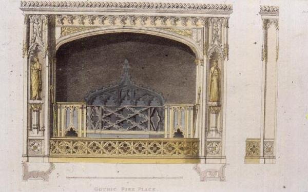 Gótikus kandalló, 149. tábla az 1825-ben megjelent Ackermann