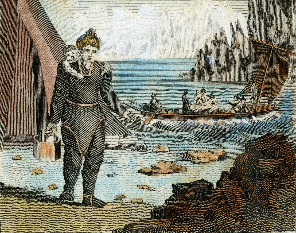 Grönlandi nő és csónak, 1779 körül (metszet) alkotó: English School